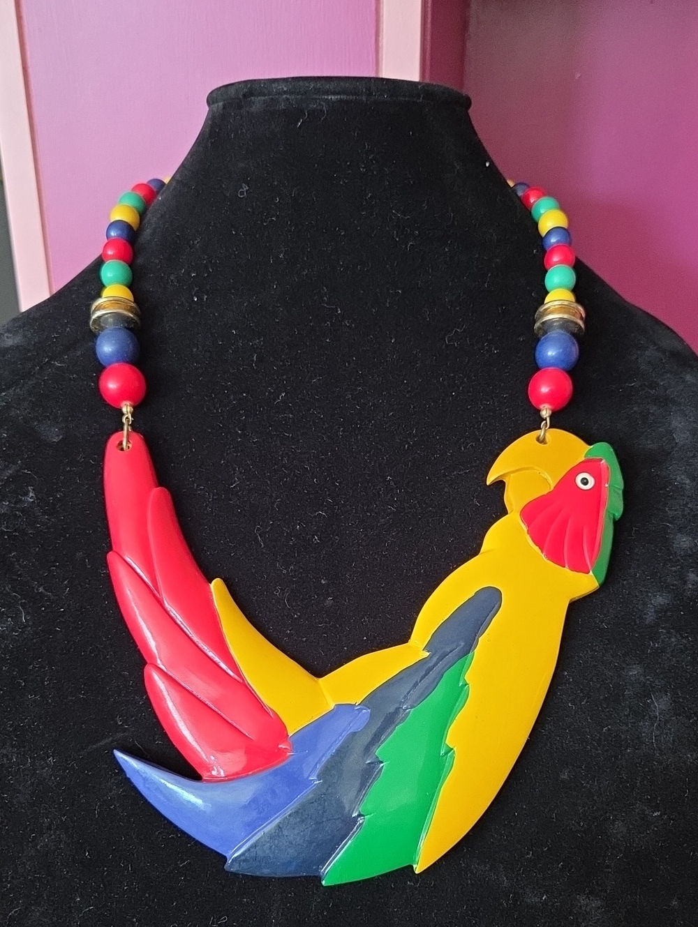 Vintage 80s Large Resin Parrot Statement Necklace